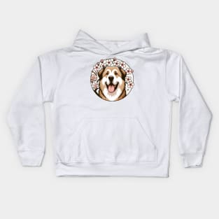 Central Asian Shepherd Dog Welcomes Spring with Cherry Blossoms Kids Hoodie
